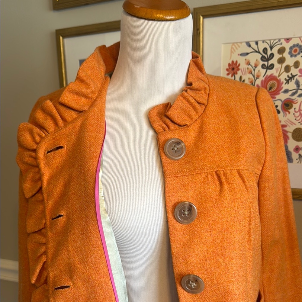 Orange Ruffled Women's Jacket - Picture 3 of 6